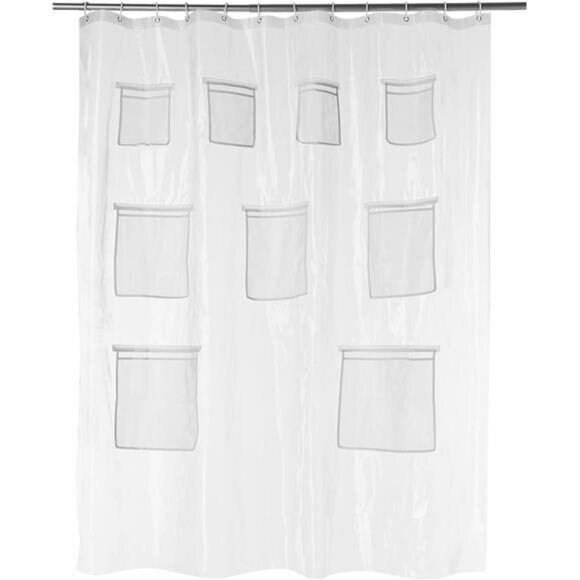 Clear PEVA Shower Curtain Liner with Mesh Storage Pockets 72 x 72 Bathroom - Picture 1 of 6